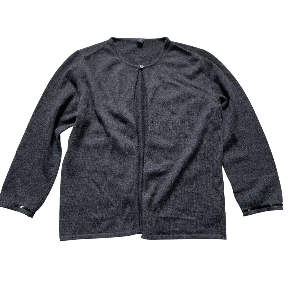 Vtg VALENTINO Jeans Wool Cardigan Sweater Women's Gray 3/4 Sleeve Sequin Detail